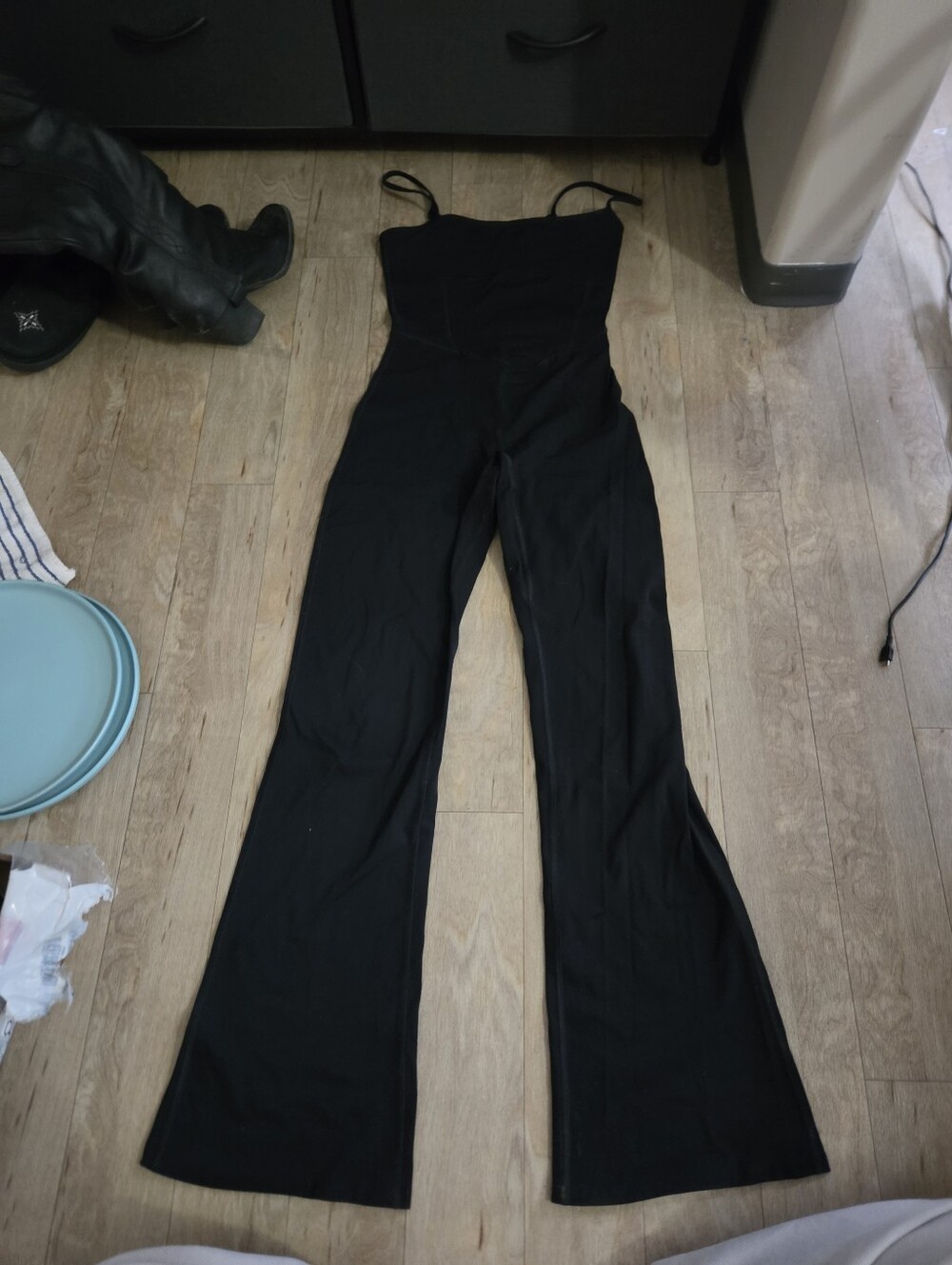 Garage Black Spaghetti-Strap Wide-Leg Jumpsuit